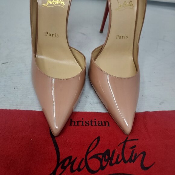 Christian Louboutin Patent Nude Iriza Half-d'Orsay Pump Heel Shoe - Picture 8 of 10